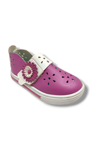 Şirinbebe 1687-20 Çiçek Cırtlı Kız Çocuk Sandalet Pembe Beyaz 21-25
