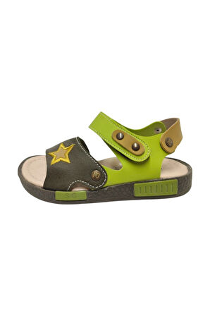 Şirinbebe 1703-20 Anatomik Yıldız Desen Cirtli Erkek Çocuk Sandalet Haki Yeşil 26-30