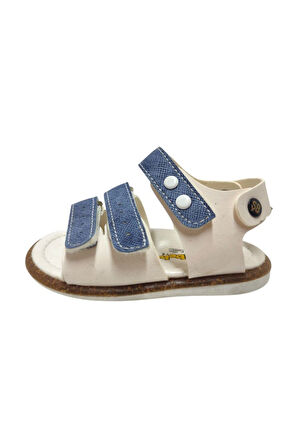 Şirinbebe 1715-20 Anatomik 3 Cırt Bant Erkek Çocuk Sandalet Beyaz Mavi 18-20