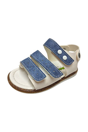 Şirinbebe 1715-20 Anatomik 3 Cırt Bant Erkek Çocuk Sandalet Beyaz Mavi 18-20