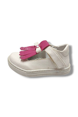 Şirinbebe 1729-20 Deri Püsküllü Kız Çocuk Sandalet Beyaz Pembe 21-25