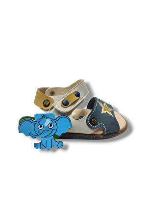 Şirinbebe 1740-20 Anatomik Yıldız Desen Cırtlı Erkek Çocuk Sandalet Lacivert Sarı 18-20
