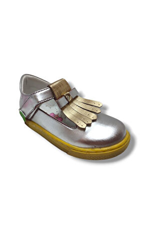 Şirinbebe 1742-20 Püsküllü Cırt Bant Kız Çocuk Sandalet Gümüş Altın 21-25