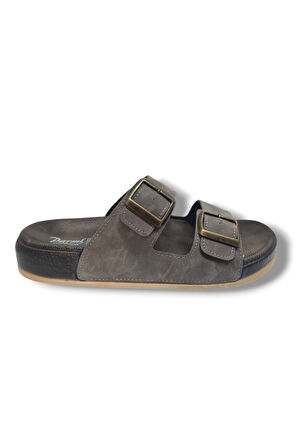 Parmi 25901-25 Deri Çift Bant Anatomik Erkek Terlik