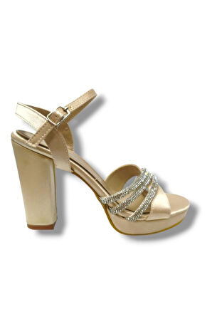 Erbay 383-25 Saten Taşlı Yüksek Topuk Kadın Sandalet