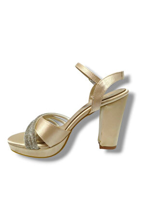 Erbay 383-25 Saten Taşlı Yüksek Topuk Kadın Sandalet