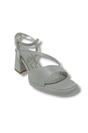 Erbay 88-25 Deri Taşlı Şeffaf Topuk Anatomik Kadın Sandalet