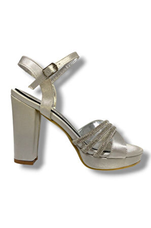 Erbay 383-25 Saten Taşlı Yüksek Topuk Kadın Sandalet