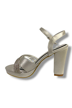 Erbay 383-25 Saten Taşlı Yüksek Topuk Kadın Sandalet