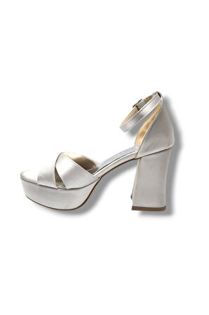 Defne 787-25 Saten Çapraz Bant Kalın Topuk(10cm) Anatomik Kadın Sandalet