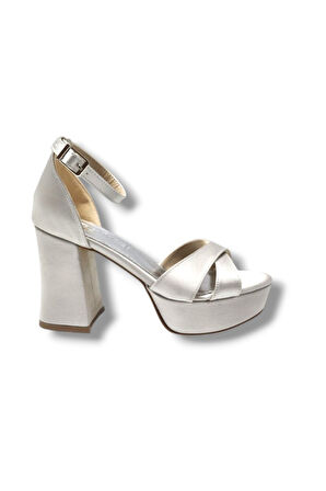 Defne 787-25 Saten Çapraz Bant Kalın Topuk(10cm) Anatomik Kadın Sandalet
