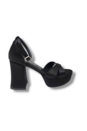 Defne 787-25 Saten Çapraz Bant Kalın Topuk(10cm) Anatomik Kadın Sandalet