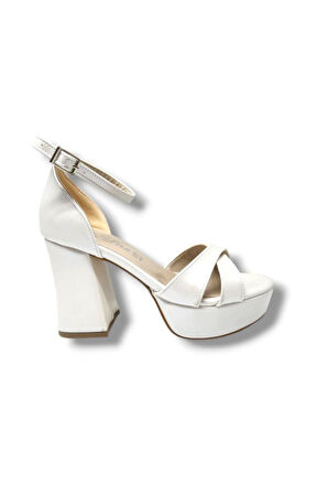 Defne 787-25 Deri Çapraz Bant Kalın Topuk(10cm) Anatomik Kadın Sandalet