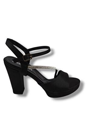 Erbay 341-25 Saten Şerit Taşlı Yüksek Topuk Kadın Sandalet