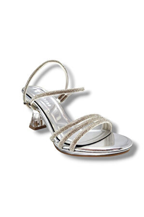 Erbay 81-25 Deri Taşlı Şeffaf Topuk Anatomik Kadın Sandalet