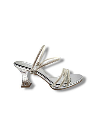 Erbay 81-25 Deri Taşlı Şeffaf Topuk Anatomik Kadın Sandalet