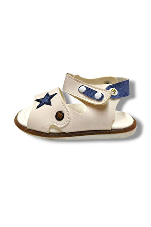 Şirinbebe 3022-20 Yıldız Desen Cırtlı Erkek Çocuk Sandalet Beyaz Mavi 21-25