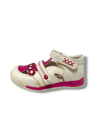 Şiringenç 3072-20 Çift Cırtlı Çiçekli Kız Çocuk Sandalet Beyaz Pembe 26-30