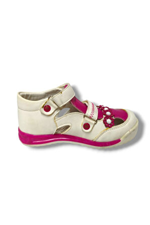 Şiringenç 3072-20 Çift Cırtlı Çiçekli Kız Çocuk Sandalet Beyaz Pembe 26-30