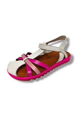Bagcı 3087-20 Önü Kapalı Çapraz Şeritli Kız Çocuk Sandalet Beyaz Pembe 26-30
