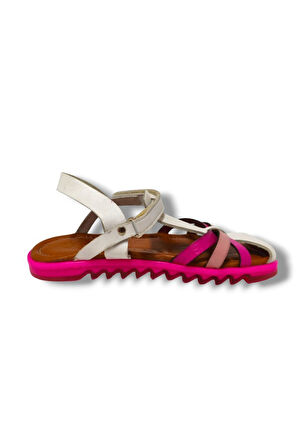 Bagcı 3087-20 Önü Kapalı Çapraz Şeritli Kız Çocuk Sandalet Beyaz Pembe 26-30