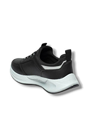 Acropol 137-26 Deri Anatomik Erkek Sneaker Siyah Gümüş