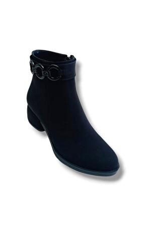 Erbay 536-26 Yağlı Deri Anatomik Halka Zincir Toka Kalın Topuk Kadın Bot