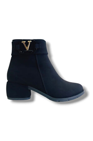 Erbay 550-26 Yağlı Deri Anatomik V Toka Kalın Topuk Kadın Bot