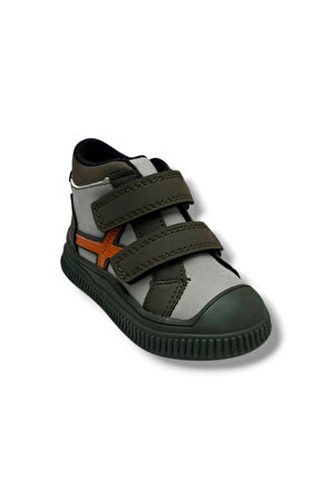 Arzen Bebe 650-26 Deri Sıcak Astar Anatomik Çift Cırtlı Çocuk Bot Haki Gri Oranj 22-25