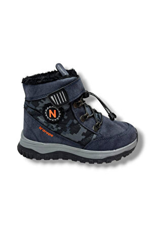 Ndrops 015-26 Deri Kürklü Kamuflaj Paraşüt Kumaş Çocuk Bot Laci Oranj 31-35