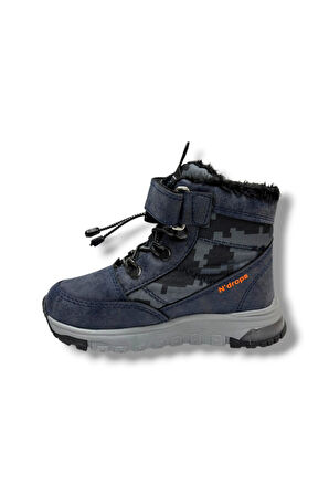 Ndrops 015-26 Deri Kürklü Kamuflaj Paraşüt Kumaş Çocuk Bot Laci Oranj 26-30