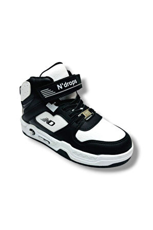 Ndrops 021-26 Deri Cırt Bantlı Çocuk Spor Bot Siyah Beyaz 31-35