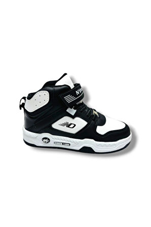 Ndrops 021-26 Deri Cırt Bantlı Çocuk Spor Bot Siyah Beyaz 31-35