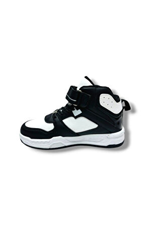 Ndrops 021-26 Deri Cırt Bantlı Çocuk Spor Bot Siyah Beyaz 31-35