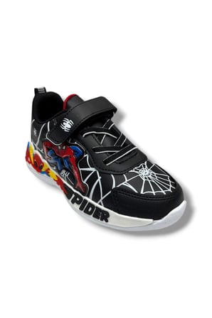 Cakgo 836-26 Deri Spiderman Baskılı Cırtlı Erkek Çocuk Sneaker Siyah Beyaz 31-35