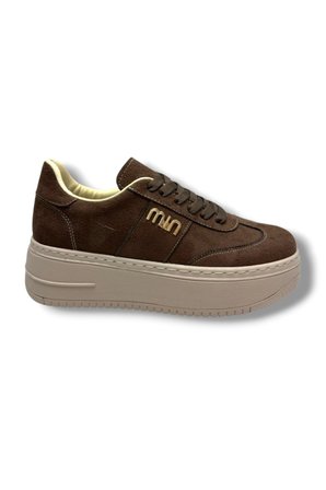 Şanzelize K1-26 Süet Deri Yüksek Anatomik Taban Bağcıklı Kadın Sneaker Kahve Bej