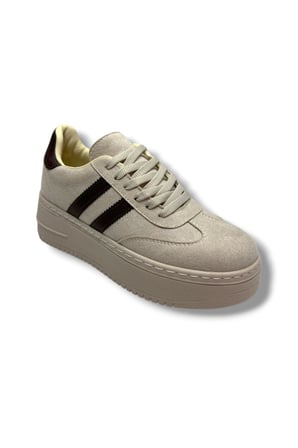 Şanzelize K1-26 Süet Deri Yüksek Anatomik Taban Bağcıklı Kadın Sneaker Bej Kahve