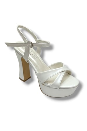 Defne 787-26 Sedef Beyazı Çapraz Aynalı 30mm Platform Topuk Kadın Sandalet(12cm)