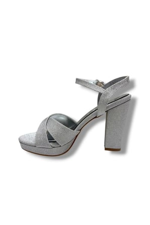 Erbay 308-26 Simli Saten Çapraz Bant Kalın Topuk Kadın Sandalet(11cm)