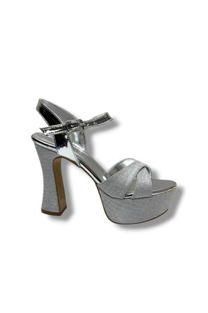 Defne 788-26 Simli Saten Çapraz Bant 30mm Platform Topuk Kadın Sandalet(12cm)