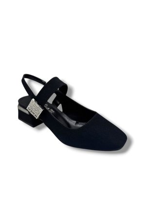 Defne 796-26 Süet Taşlı Fashion Toka Kısa Kare Topuk Arkası Açık Kadın Ayakkabı