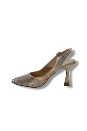 Mengi 685-26 Parlak Simli Saten İnce Topuk Arkası Açık Kadın Stiletto(9cm)