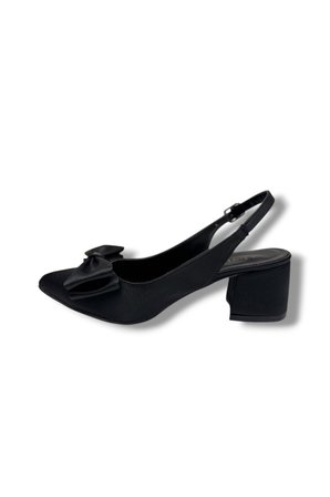 Mengi 683-26 Parlak Saten Papyonlu Orta Topuk Arkası Açık Kadın Ayakkabı(6cm)