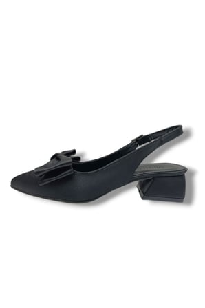 Mengi 683-26 Parlak Saten Papyonlu Kare Topuk Arkası Açık Kadın Ayakkabı(3,5cm)