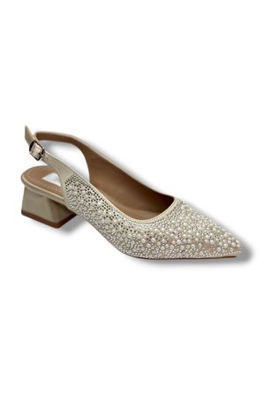 C-Shoes 2605-26 Saten İncili Taşlı Kare Topuk Arkası Açık Kadın Ayakkabı
