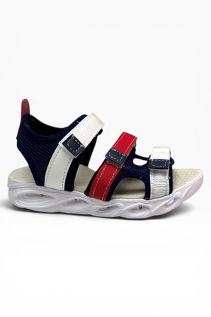 Arzen Bebe 230-26 3 Cırtlı Işıklı Anatomik Çocuk Sandalet Lacivert Beyaz Kırmızı 26-30