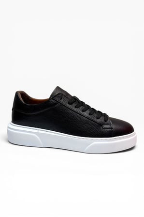 BRT LF-050-26 Hakiki Baskı Deri Anatomik Erkek Sneaker Siyah Beyaz