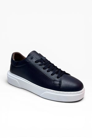 BRT LF-050-26 Hakiki Baskı Deri Anatomik Erkek Sneaker Lacivert Beyaz