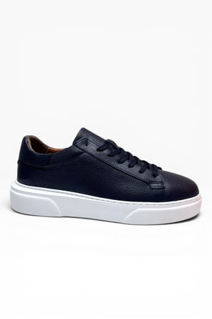 BRT LF-050-26 Hakiki Baskı Deri Anatomik Erkek Sneaker Lacivert Beyaz