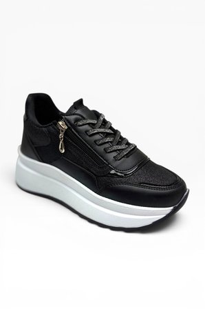 Alves 0846-26 Simli Cilt Deri Anatomik Taban Kadın Sneaker Siyah Beyaz 36-40